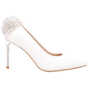 Chaussures de mariage pour femmes Ann'S, talons fins blancs, bout pointu, 8,5 cm, cuir de mouton brillant, nœud - Product Image 2