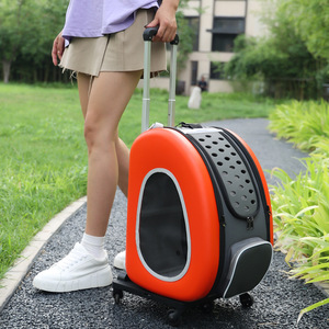Carrito portátil para mascotas, transpirable, redondo, transparente, negro y naranja, transportador para perros y gatos con asa para uso en exteriores. - Product Image 3