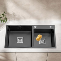 Évier de cuisine YINGTAO noir en acier inoxydable 304 de luxe à double bac à montage sous plan avec surface polie