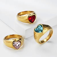 Vente en gros de bagues en forme de cœur massives et imposantes, style antique rétro, en or, rubis et grenat, pour femmes, bijoux en acier inoxydable, bijoux en or tendance