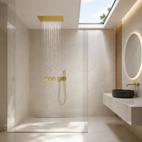Douche thermostatique quatre fonctions haut de gamme en laiton brossé, design moderne pour hôtels – Meilleure vente