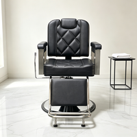 Fauteuil de barbier classique noir robuste, hydraulique, inclinable et pivotant, avec repose-pieds et appui-tête, pour salon de coiffure masculin