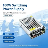 Fuente de Alimentación Conmutada OEM de Fábrica 100W 24V 4A, Adaptador de Corriente Industrial AC200-240V a DC24V para Luces LED y Equipos de Seguridad