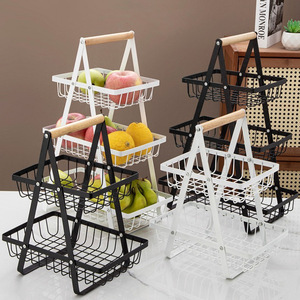 Étagère de rangement de cuisine en fer à 3 niveaux, multifonctionnelle, rectangulaire, avec panier à <span class=keywords><strong>fruits</strong></span> et collations et poignée en bois, pour usage domestique - Vente en gros usine - Product Image 2