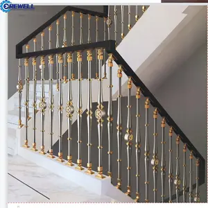 Trilho balustrades de luxo braçadeira de vidro de bronze dourado escada