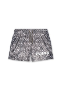 Pantalones cortos deportivos de estilo vintage con estampados de llamas, rayos y placas de diamante - Product Image 2