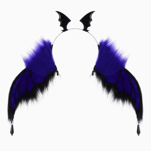 Serre-tête pour femme pour fête d'Halloween, accessoire de cheveux avec ailes de chauve-souris et plumes, noir, rouge, bleu, gris - Product Image 2