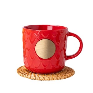 <b>Ceramic</b> Mug With Embossed Copper Plaque Custom Logo Business Gift <b>Cup</b> White Black Red Blue Minimalist Design Gold Plated - Product Image 4