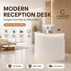 <span class=keywords><strong>Comptoir</strong></span> de réception incurvé blanc moderne <span class=keywords><strong>pour</strong></span> salon de beauté, <span class=keywords><strong>comptoir</strong></span> de bureau en HDF écologique <span class=keywords><strong>pour</strong></span> salon de manucure, caisse personnalisée avec option LED - Product Image 2