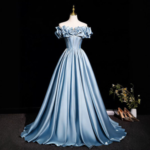 Abito <span class=keywords><strong>da</strong></span> sera blu in raso a trapezio con diamanti e spalle scoperte, per studentesse adulta di 18 anni, per esami artistici, laurea, presentatrice, stile <span class=keywords><strong>principessa</strong></span> tutu - Product Image 3