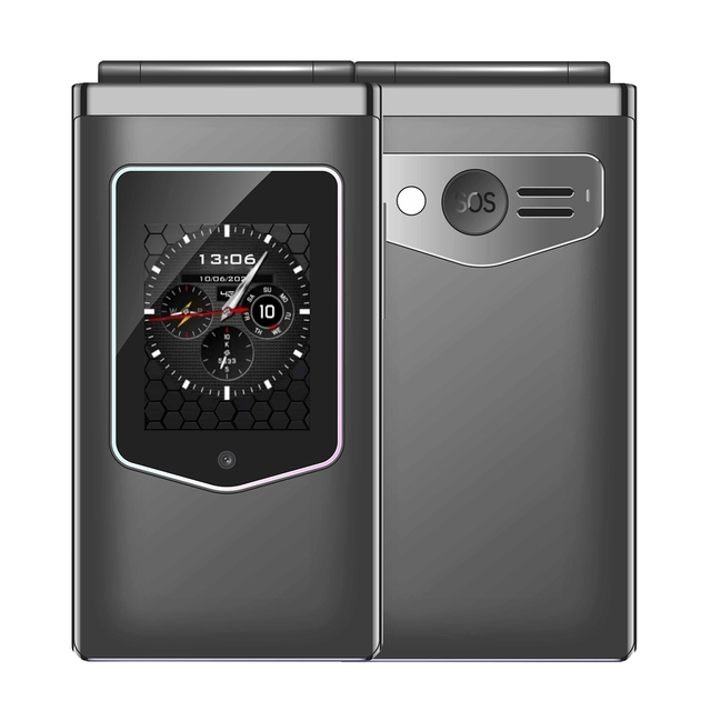 Original HAMTOD T8 4G Flip Phone 128MB ROM 48MB RAM EU Version 2.8 Inch + 1.77 Inch Dual Screen Smart Phone