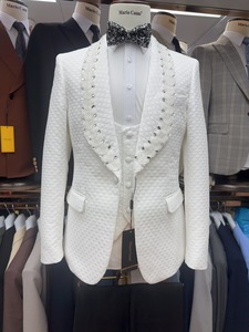 Nuevo <span class=keywords><strong>Traje</strong></span> de Negocios para <span class=keywords><strong>Hombre</strong></span> 2025, Corte Entallado, Cierre de un Botón, con Cuentas, Solapa de Pico, <span class=keywords><strong>Traje</strong></span> de <span class=keywords><strong>Boda</strong></span> Blanco - Product Image 6