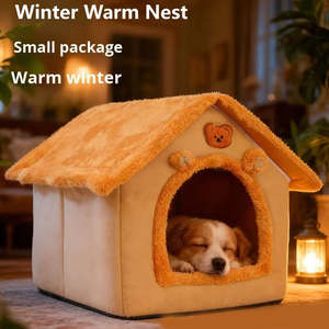 Cama <span class=keywords><strong>de</strong></span> Lujo Moderna para Mascotas en Forma <span class=keywords><strong>de</strong></span> Casa, Cálida para Invierno, Totalmente Desmontable y Lavable, Cojín Suave para Perros y Gatos Pequeños y Grandes, Nido Acogedor - Product Image 5