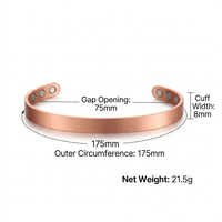 Gelang Terapi Tembaga 8 Magnet Grosir, Gelang Tembaga Merah Model Terbuka yang Dapat Disesuaikan, Gelang Energi Vintage Lebar 8mm 9.5mm