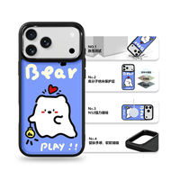 Coque de téléphone AG Feeling Black Edge avec motif ours ampoule dorée pour iPhone 17, 17 Pro Max, 16 Pro, 15, 15 Pro Max – Coque magnétique