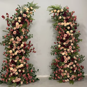 ซุ้มดอกไม้ประดิษฐ์สีชมพูเบอร์กันดีสำหรับตกแต่งงานฉลอง ฉากหลัง ซุ้มดอกไม้รูปแตร จัดดอกไม้ตกแต่งโรงแรม - Product Image 3