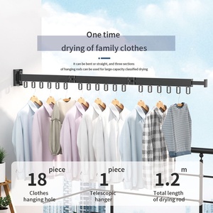 Séchoir à linge <span class=keywords><strong>mural</strong></span> en métal blanc, rétractable et pliable, peu encombrant (à trois volets) - Product Image 5