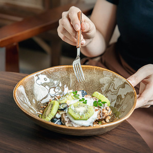 Tazón de fideos de cerámica Irregular Retro clásico de 8 pulgadas Diseño de gota de agua único <span class=keywords><strong>para</strong></span> restaurante y fiesta Producto de exportación transfronterizo - Product Image 3