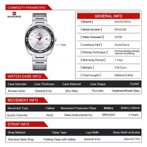NUEVO NAVIFORCE 9250 Reloj de Cuarzo Analógico Deportivo de Moda para Hombre, Reloj de Lujo a Prueba de Agua para Negocios, Relojes de Acero con Esfera de 30 mm, Relogio - Product Image 5