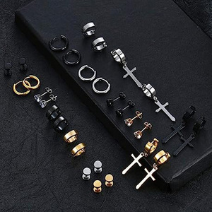 ชุดต่างหูสแตนเลสแบบติดหู ห่วง ครอส แบบห้อย แฟชั่นสำหรับทุกเพศ ของขวัญเครื่องประดับ 1 ชุด - Product Image 4