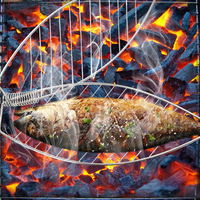 Accessoires de barbecue en acier inoxydable de haute qualité, panier de cuisson en forme de poisson pour barbecue en plein air avec anneau amovible