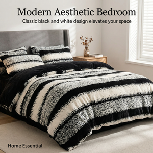 ชุดเครื่องนอนผ้าฟลีซหนานุ่มลายเรขาคณิตทันสมัยแบบสี่ชิ้น สำหรับฤดูหนาว อุ่นสบาย ผ้าปูที่นอนสองด้านเนื้อคอรัล คุณภาพดี - Product Image 5