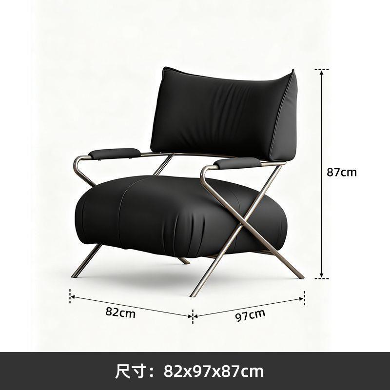 Fauteuil Lounge Noir Classique (Acier Inoxydable, Cuir Écologique)