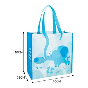 OEM/ODM sac de supermarché 80gsm à motif éléphant sac à provisions non tissé RPET recyclé écologique avec logo personnalisé