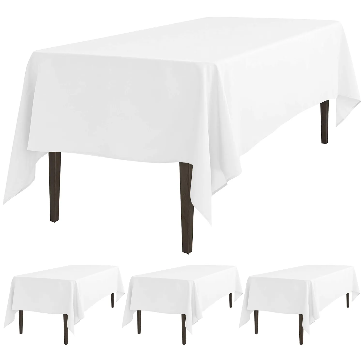 Reador Wholesale 4PCS 60 x 102 Inch Polyester White Rectangle Party Wedding Table Cloth Tablecloth for events