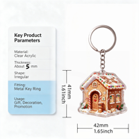 Porte-clés en résine acrylique maison de pain d'épices de Noël avec boîte aux lettres, décor bonbons flocons de neige, porte-clés maison de biscuits