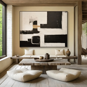 Tranh vải trừu tượng màu đen lớn, tranh thủ công nguyên bản, tranh tường phong cách wabi-sabi màu nâu, trang trí tường nhà trung tính - Product Image 2