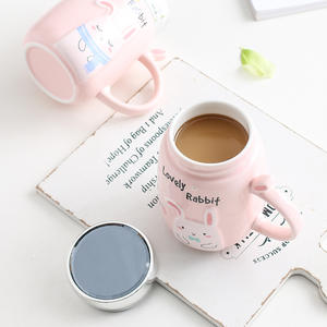 Taza de Cerámica <span class=keywords><strong>Kawaii</strong></span> con Forma de Conejo y Tapa, Tazas de Leche Novedosas para la Mañana, Regalo para Niñas, Taza de Café de Cerámica - Product Image 6