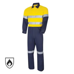 Hot Sale 100% Cotton Yellow / Navy Coal Mining Reflective Fire Retardant Workwear