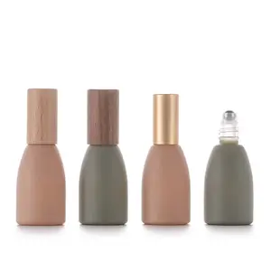 Morandi彩色滚装精油瓶竹山毛榉瓶盖玻璃瓶，带滚轴木竹罐