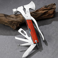 Hache de survie en acier inoxydable avec manche en bois, outil multifonction avec pinces et ouvre-bouteille pour le camping et les situations d'urgence en voiture