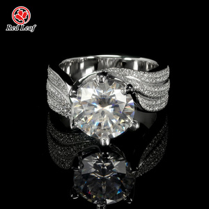 红叶 5 克拉圆形切割 925 银 <span class=keywords><strong>10K</strong></span> 14K 18K 白金 GRA 鉴定证书莫桑石订婚戒指 - Product Image 3