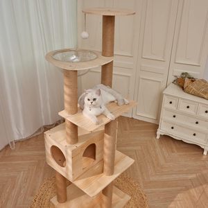 Árbol para Gatos de Madera Maciza de Venta Caliente, Torre para Gatos con Cama Superior, Poste Rascador, Plataforma Multicapa, Árbol Alto para Gatos con Postes Rascadores de Sisal - Product Image 6