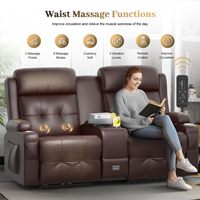 Canapé deux places inclinable massant avec console, rangement USB et porte-gobelets, idéal pour camping-car