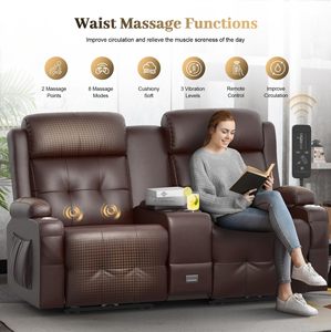 Canapé deux places inclinable massant avec console, rangement USB et porte-gobelets, idéal pour camping-car - Product Image 6