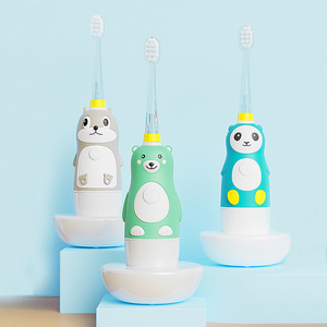 Juego de cepillos de dientes eléctricos recargables LULA para niños Cepillo de dientes sónico suave con cerdas de silicona con diseño de dinosaurios - Product Image 1