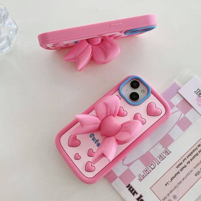 3D Cute Pink Love Heart Butterfly Bow Silicone Shockproof Electroplate High Quality Mobile Phone Case for