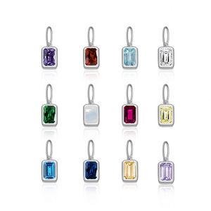 อุปกรณ์ทำเครื่องประดับเงินแท้ SPJ S925 จี้รูปทรงสี่เหลี่ยมประดับเพชร CZ สีสันสดใสสำหรับทำสร้อยคอแต่งงาน เพชรซิร์โคเนียหลากสี - Product Image 2