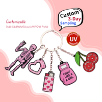 Porte-clés personnalisé en PVC rose poudré, porte-clés épaissi, impression de logo UV, emballage cadeau en carton, porte-clés personnalisés en gros pour femmes, llaveros Kawaii