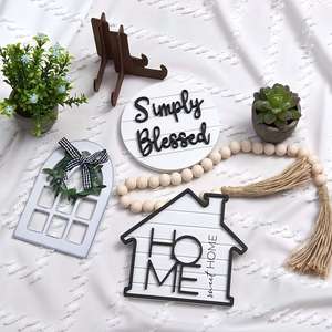 Ensemble de décorations de plateau superposé de style ferme pastorale transfrontalier <span class=keywords><strong>2022</strong></span>, artisanat de bureau à domicile, ornements de logo, lettres gravées en PVC - Product Image 1