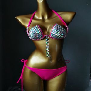 New <strong>Samba</strong> Carnival Dance Rhinestone Bikini Set High Waist Bra Party Crystal Silver Stone Handmade Crystal Dry Plus <strong>Size</strong> - Product Image 5