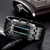 Montre de couple numérique LED en acier inoxydable noir pour hommes et femmes, technologie future, bracelet sport