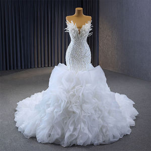 2025 Gorgeous Women <b>White</b> Rose Bead Wedding Evening Dress Bridal Pearl Sleeveless Luxury Wedding <b>Tulle</b> Dress for Ladies - Product Image 1