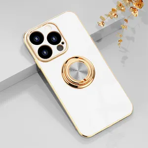 Electroplating Ring Car Magnetic TPU Metal Protective Phone Case For iPhone 4 Pro Max Clear 13 12 11 Cover