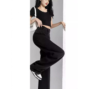 Pantalones vaqueros de pierna ancha de cintura alta Hiromi para mujer, colección de primavera otoño 2025, pantalones de algodón transpirables, longitud recta, versátiles para mujer - Product Image 4