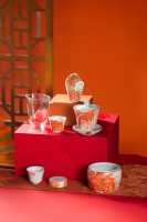 Cadeau d'affaires créatif orange en porcelaine chinoise faite à la main 6 tasses et théière dans une boîte cadeau